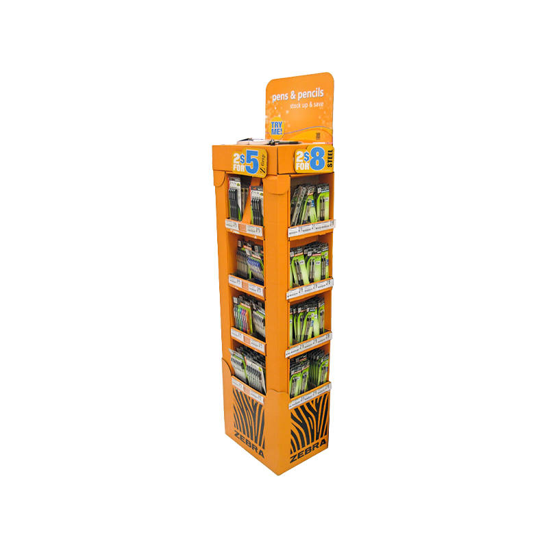 Tredubbel Pantone Color Printing Foldbar Worrugated Display för pennor och pennor